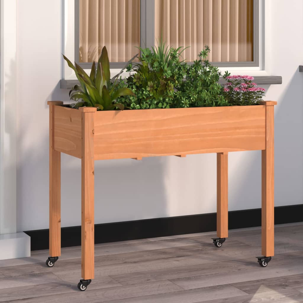 Wheeled Planter with Liner Brown 118x59x80 cm Solid Wood Fir