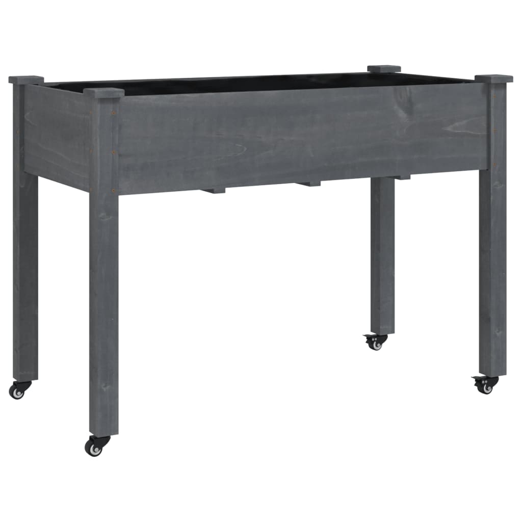 Wheeled Planter with Liner Grey 118x59x80 cm Solid Wood Fir