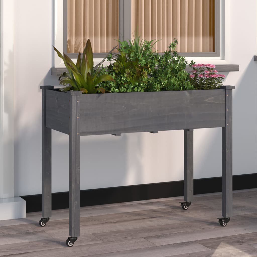 Wheeled Planter with Liner Grey 118x59x80 cm Solid Wood Fir
