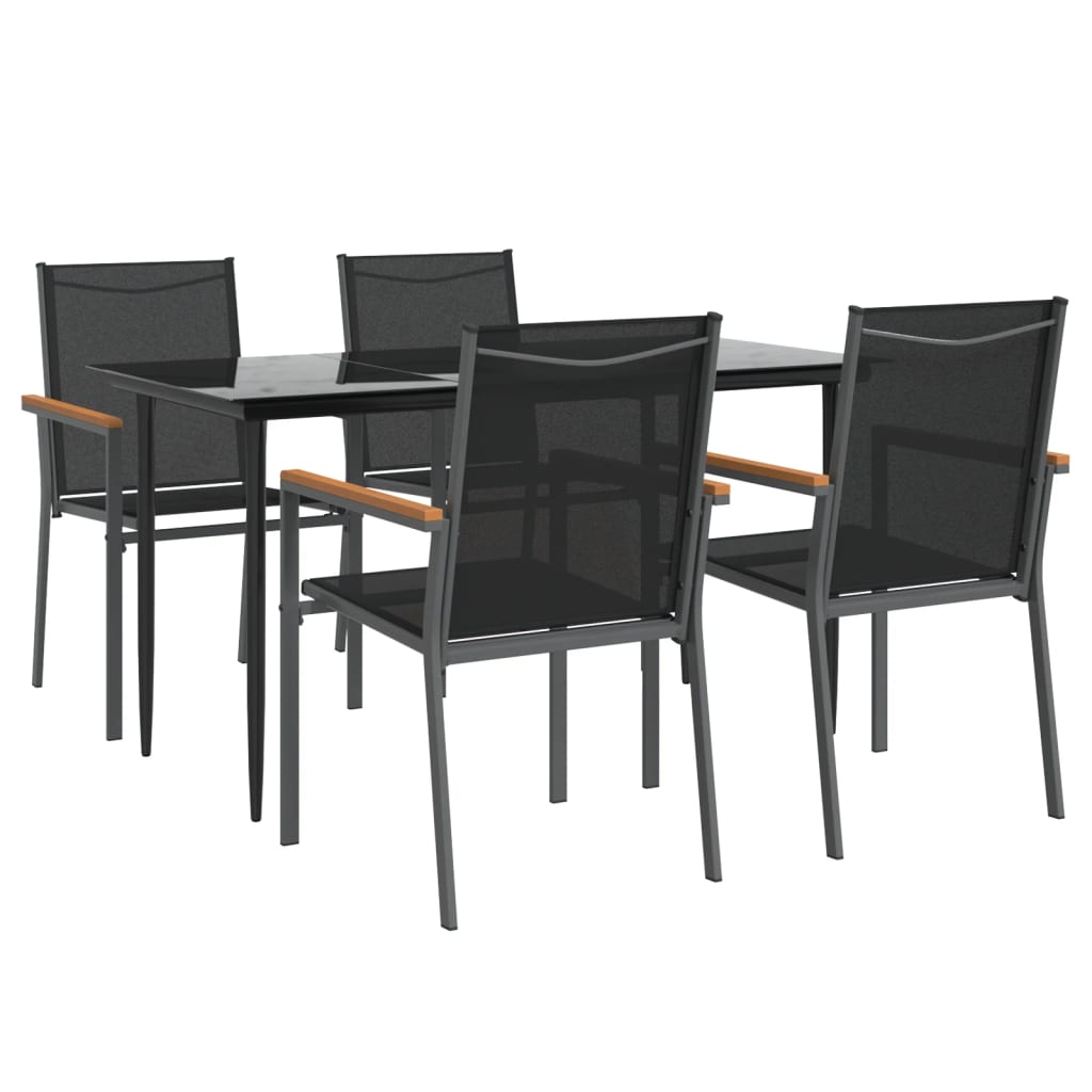 5 Piece Garden Dining Set Black Textilene and Steel