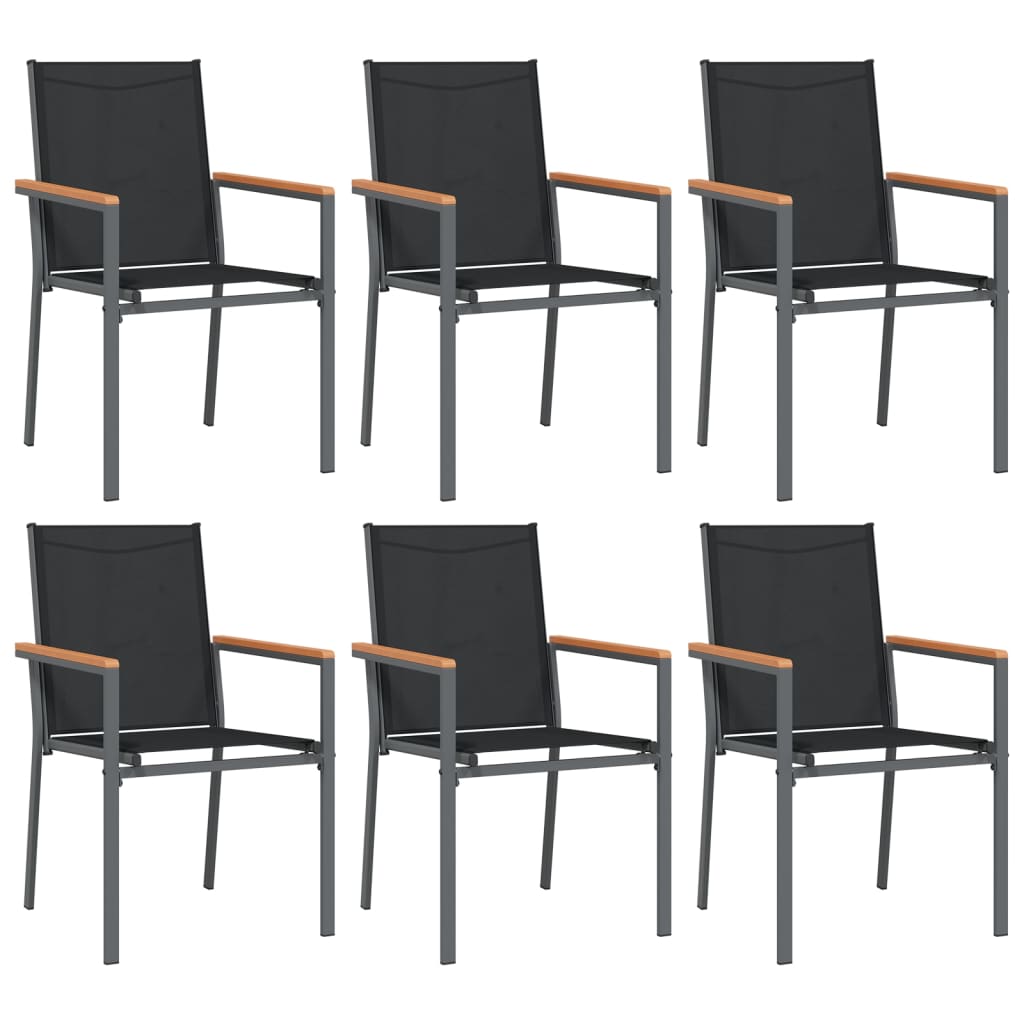 7 Piece Garden Dining Set Black Textilene and Steel
