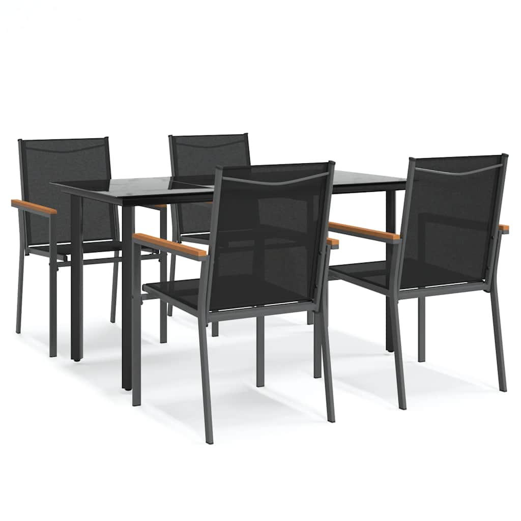 5 Piece Garden Dining Set Black Textilene and Steel