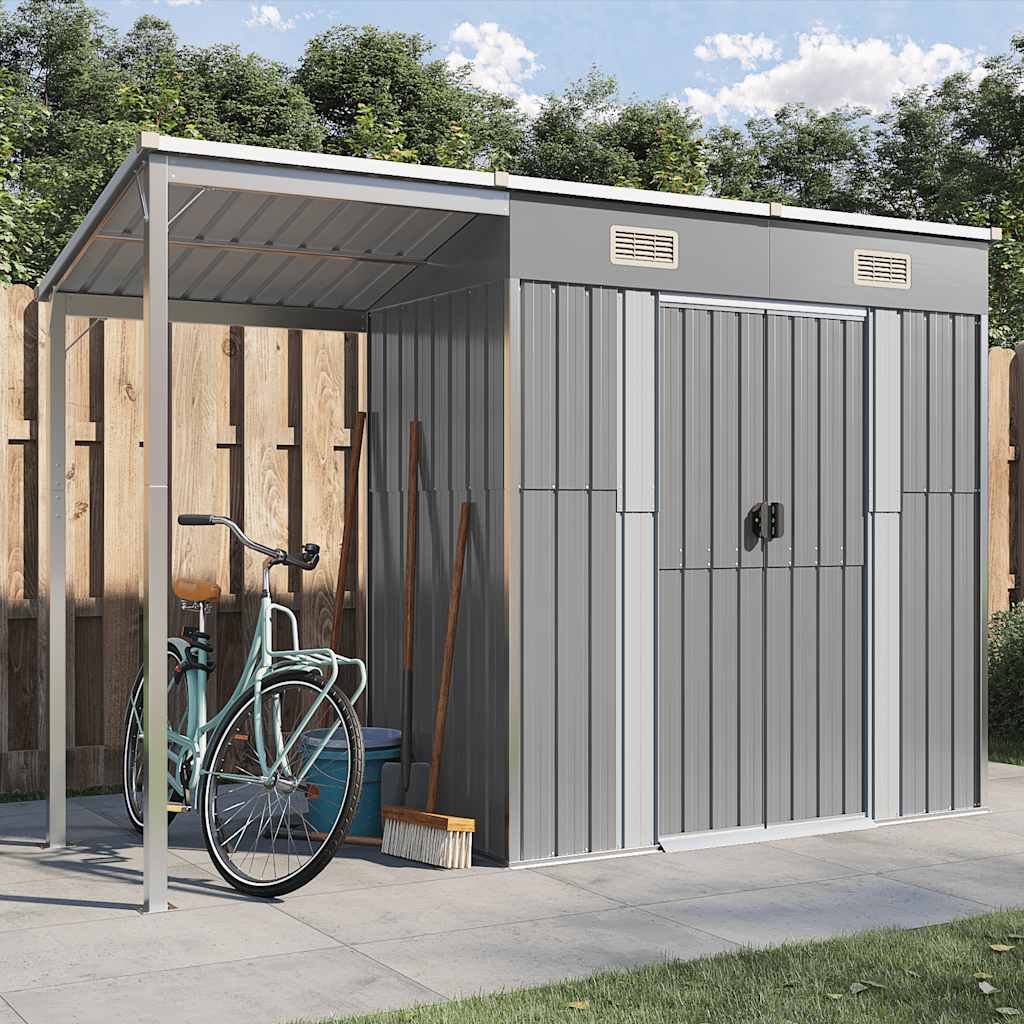Garden Shed with Extended Roof Light Grey 277x107x181 cm Steel