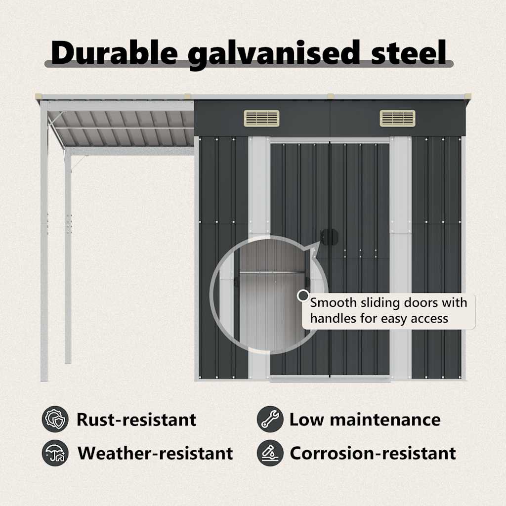 Garden Shed with Extended Roof Anthracite 277x107x181 cm Steel