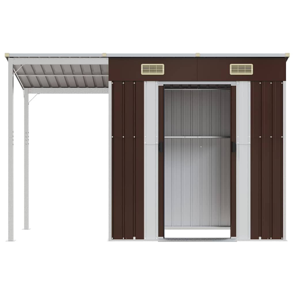 Garden Shed with Extended Roof Brown 277x107x181 cm Steel