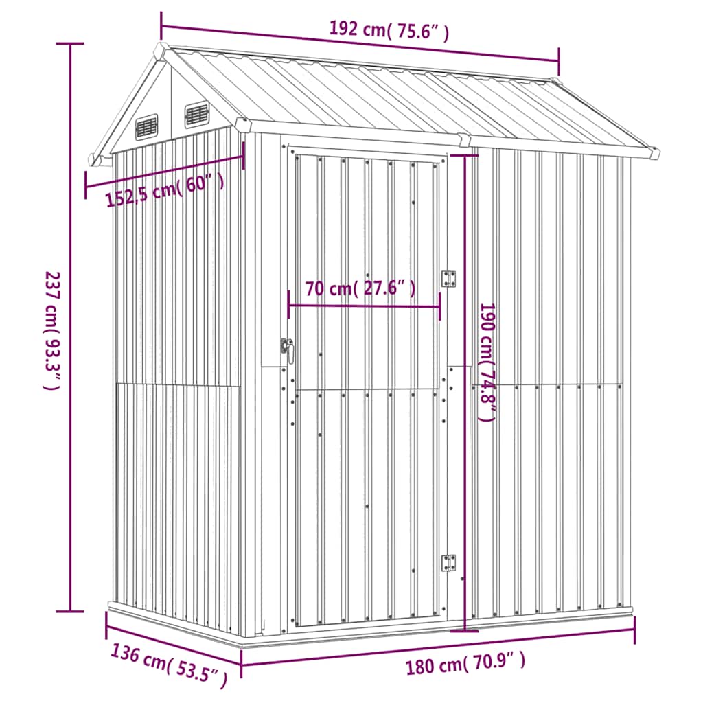 Garden Shed Brown 192x152.5x237 cm Galvanised Steel