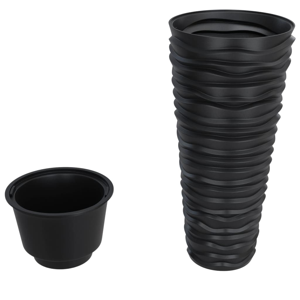 Planter with Removable Inner Anthracite 18/45 L PP Grooved Look