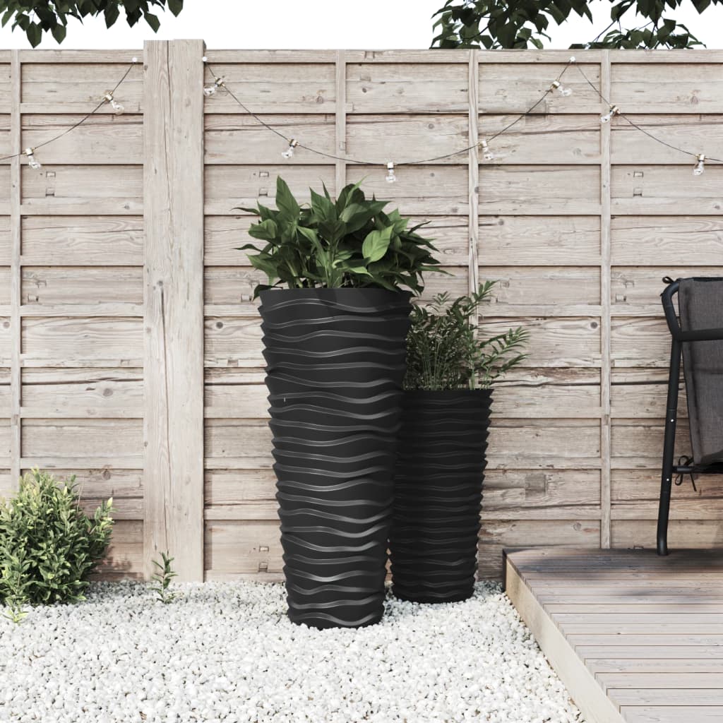 Planter with Removable Inner Anthracite 18/45 L PP Grooved Look