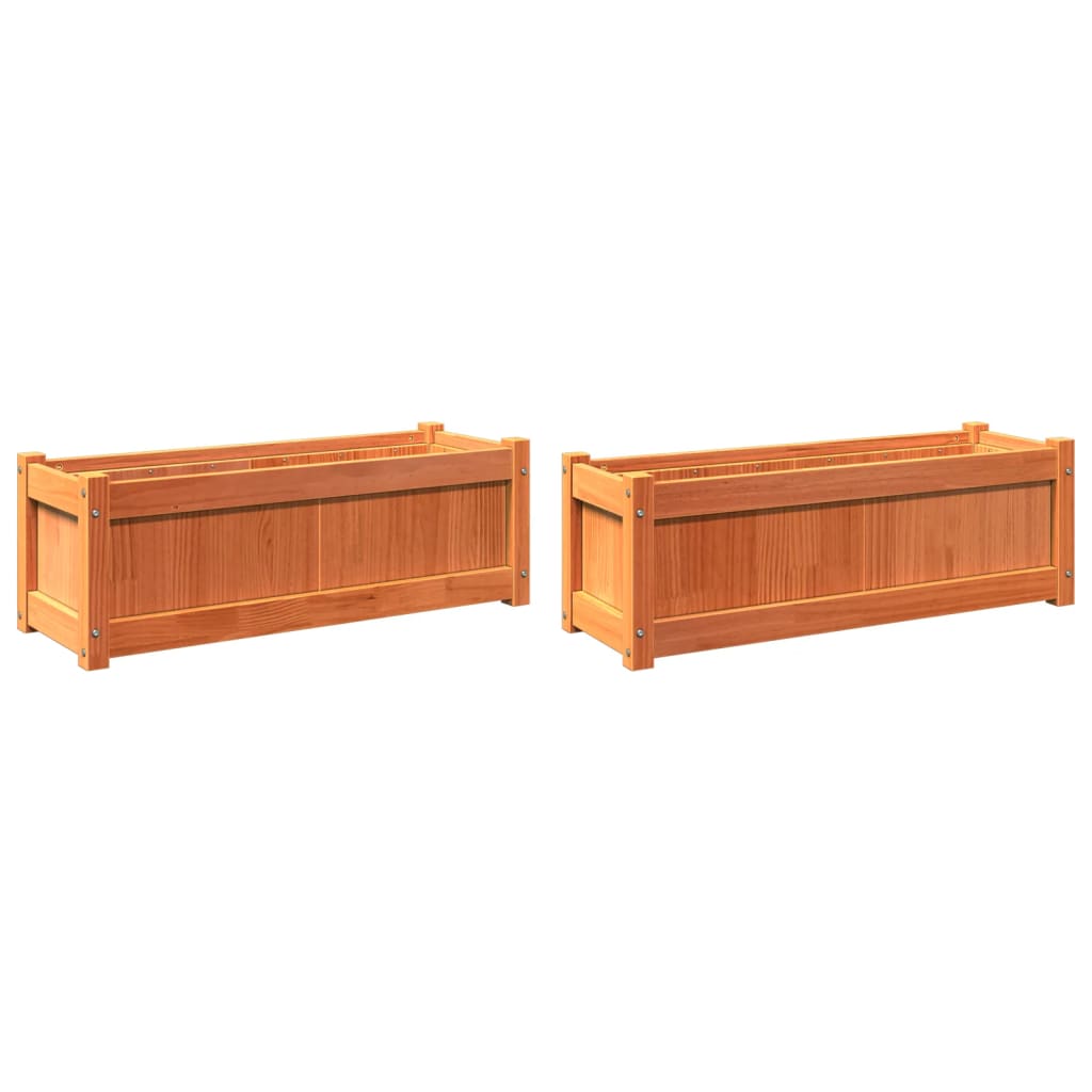 Garden Planters 2 pcs Wax Brown Solid Wood Pine