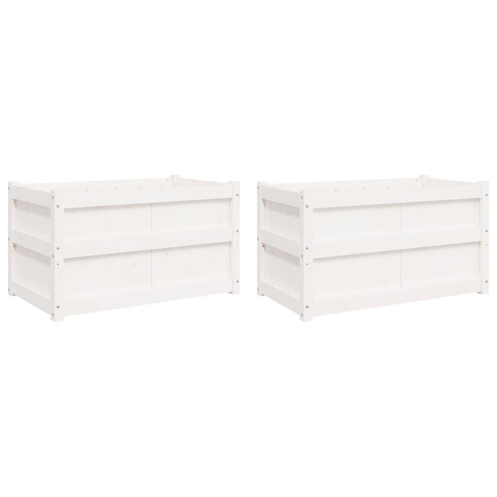 Garden Planters 2 pcs White Solid Wood Pine