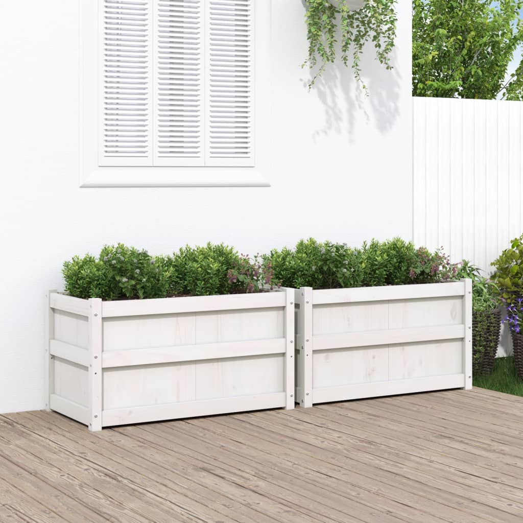 Garden Planters 2 pcs White Solid Wood Pine