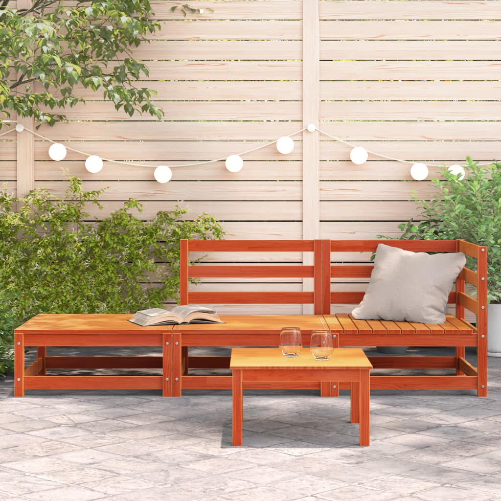 Garden Sofa with Footstool 2-Seater Wax Brown Solid Wood Pine