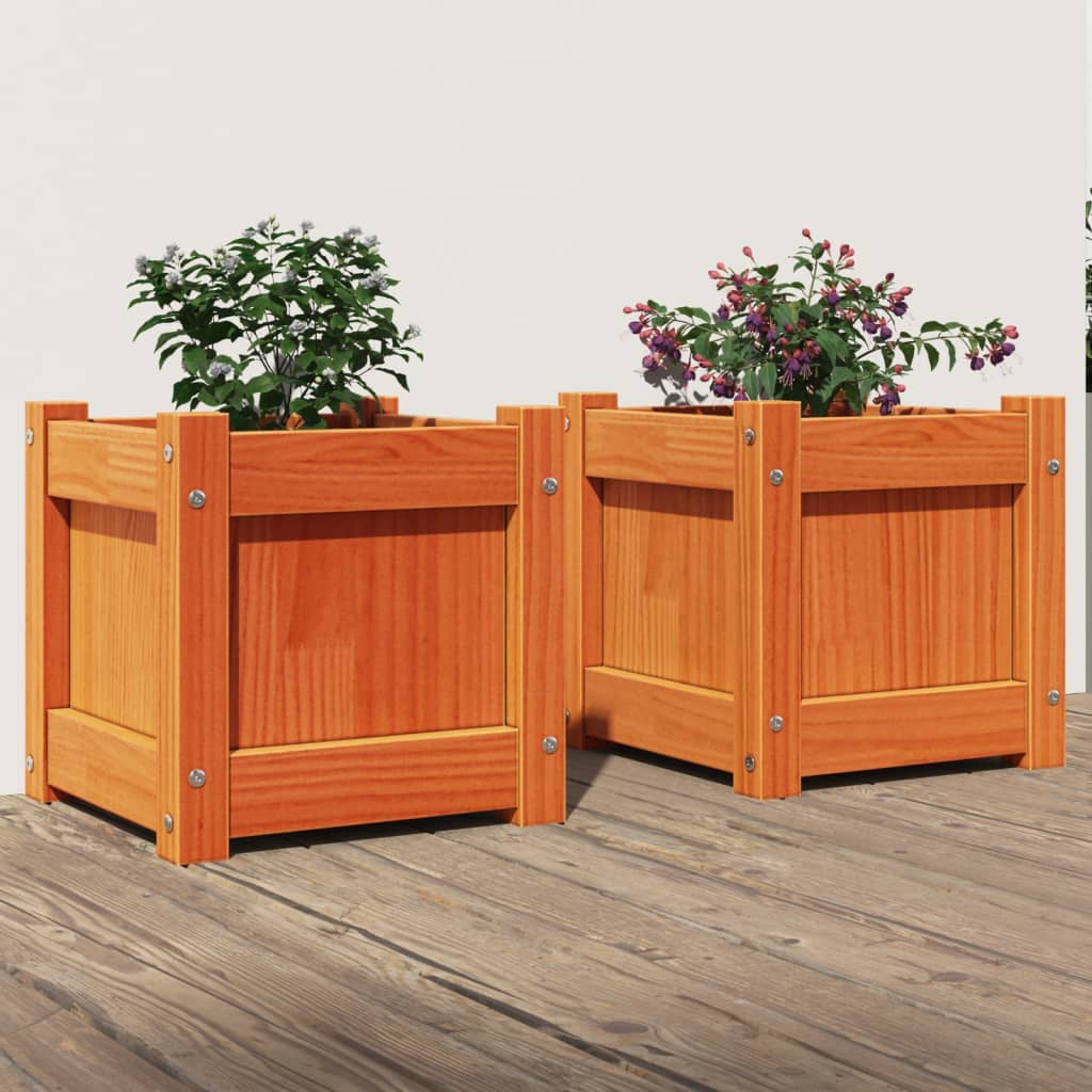 Garden Planters 2 pcs Wax Brown Solid Wood Pine