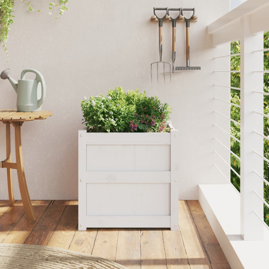 Garden Planter White 50x50x50 cm Solid Wood Pine