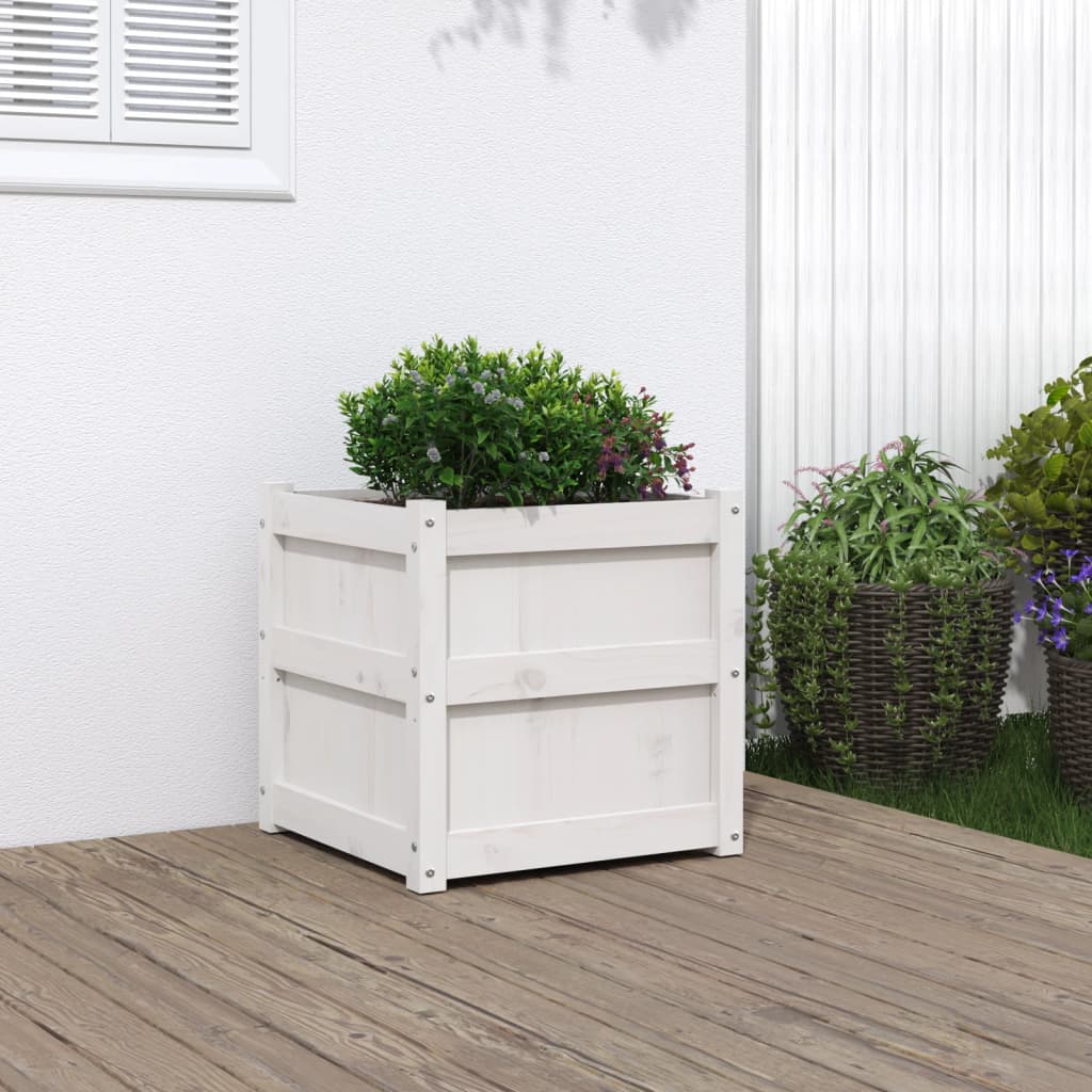 Garden Planter White 50x50x50 cm Solid Wood Pine