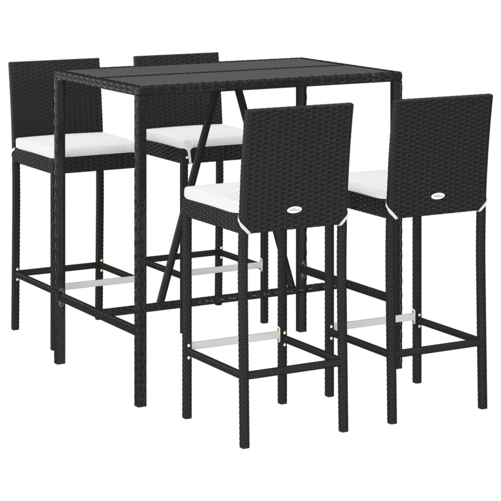 5 Piece Garden Bar Set with Cushions Black Poly Rattan