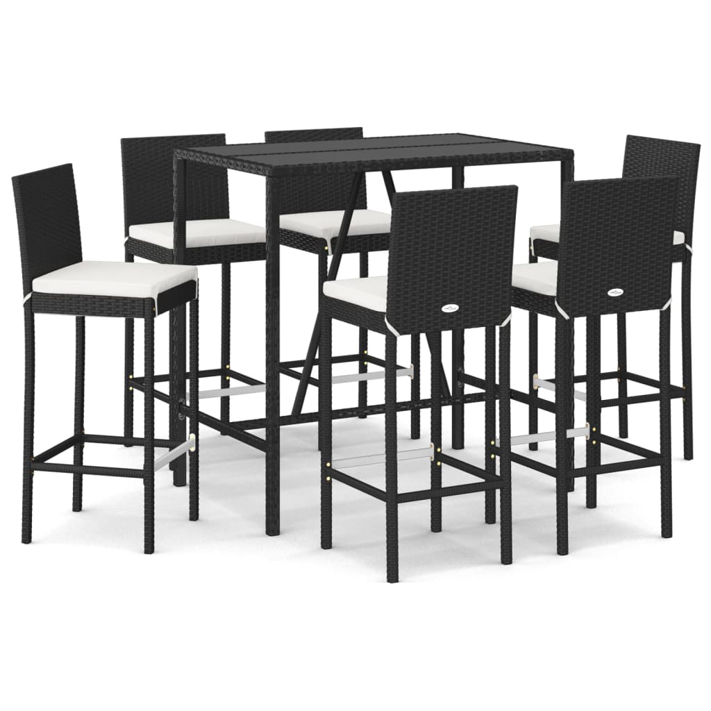 7 Piece Garden Bar Set with Cushions Black Poly Rattan