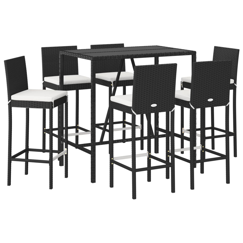 7 Piece Garden Bar Set with Cushions Black Poly Rattan