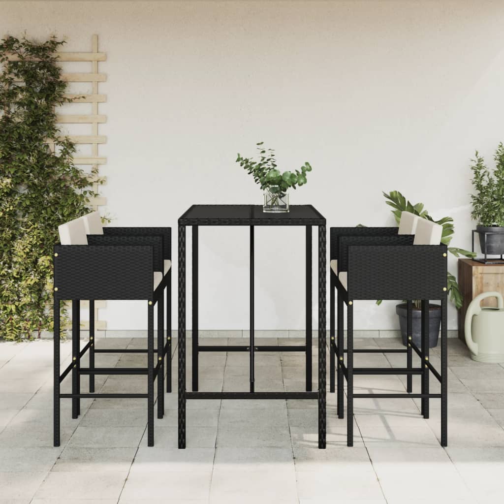 5 Piece Garden Bar Set with Cushions Black Poly Rattan