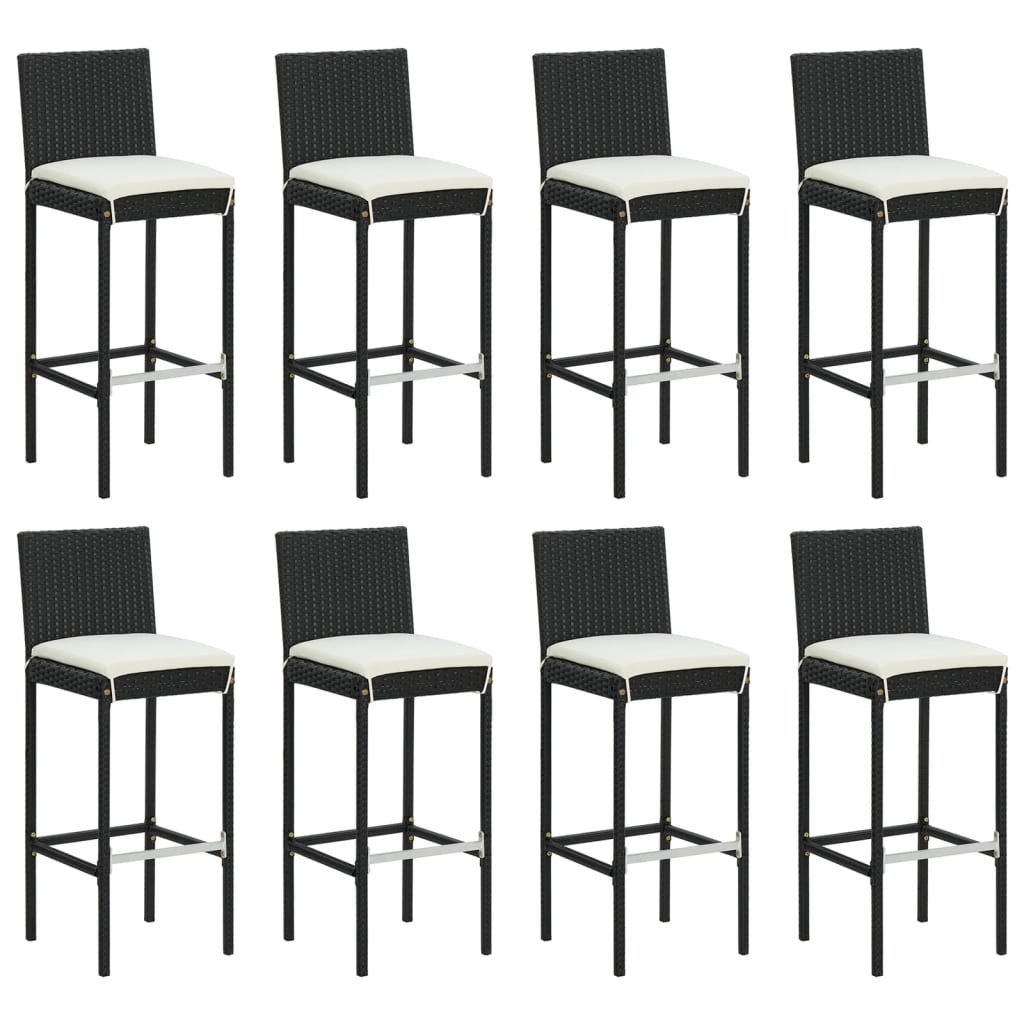 9 Piece Garden Bar Set with Cushions Black Poly Rattan