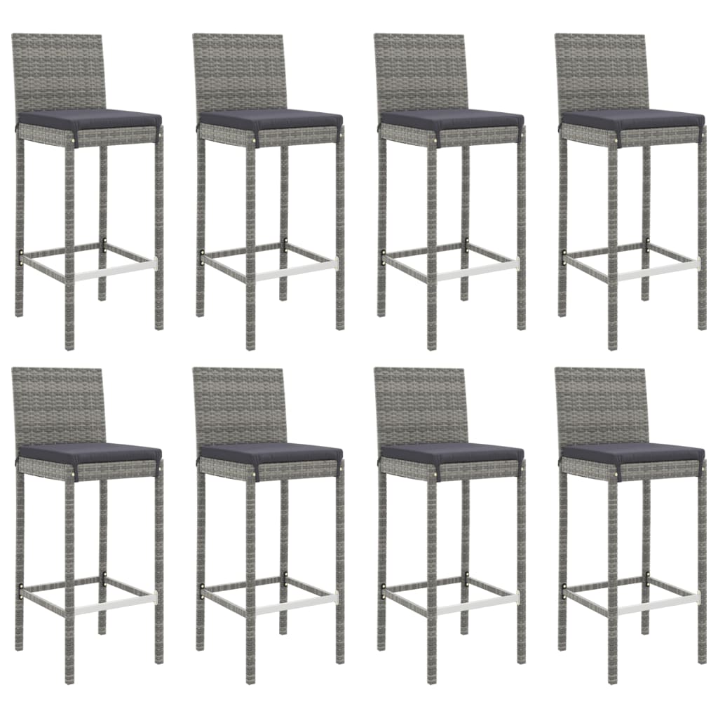 9 Piece Garden Bar Set with Cushions Grey Poly Rattan