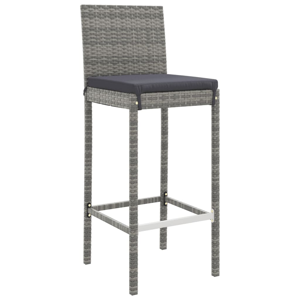 9 Piece Garden Bar Set with Cushions Grey Poly Rattan