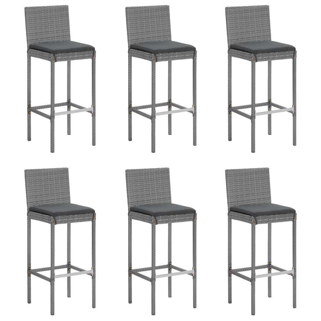 7 Piece Garden Bar Set with Cushions Grey Poly Rattan