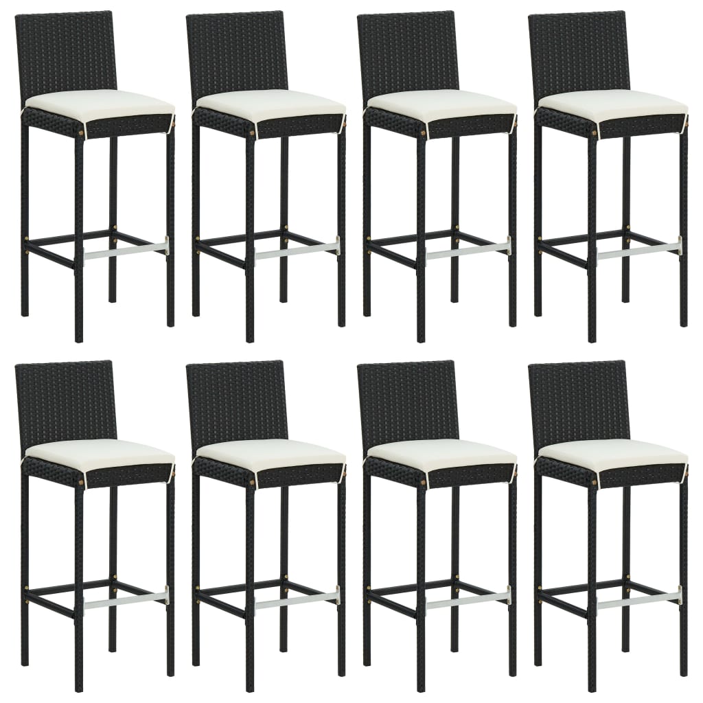 9 Piece Garden Bar Set with Cushions Black Poly Rattan