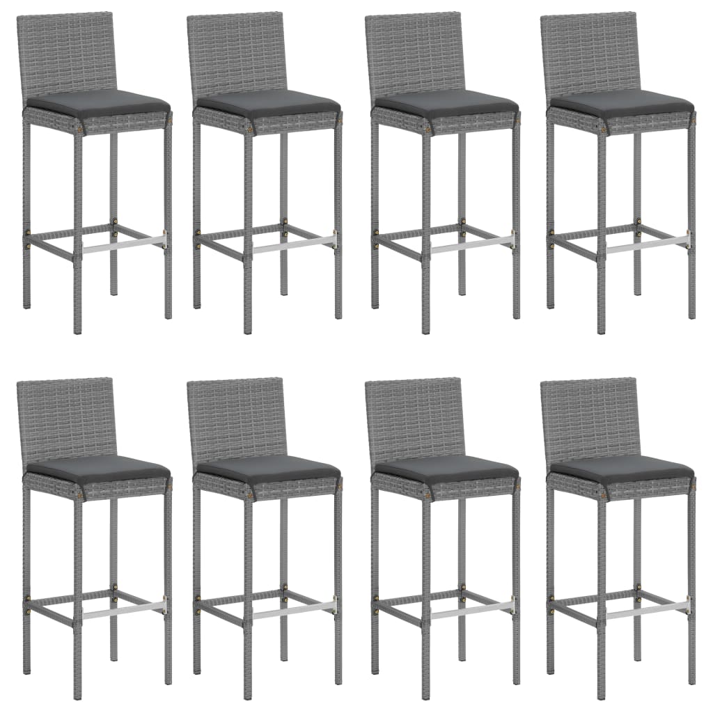 9 Piece Garden Bar Set with Cushions Grey Poly Rattan