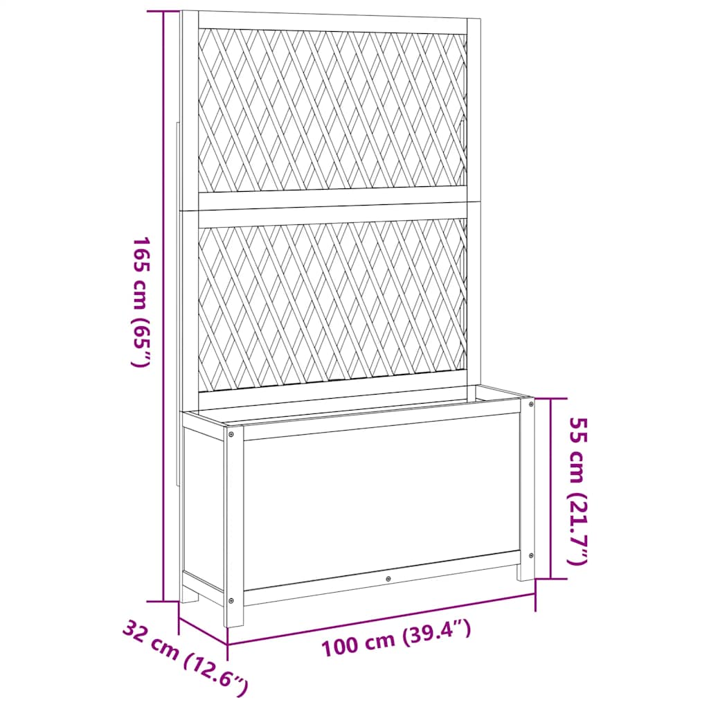 Planter with Trellis 100x32x165 cm Solid Wood Acacia