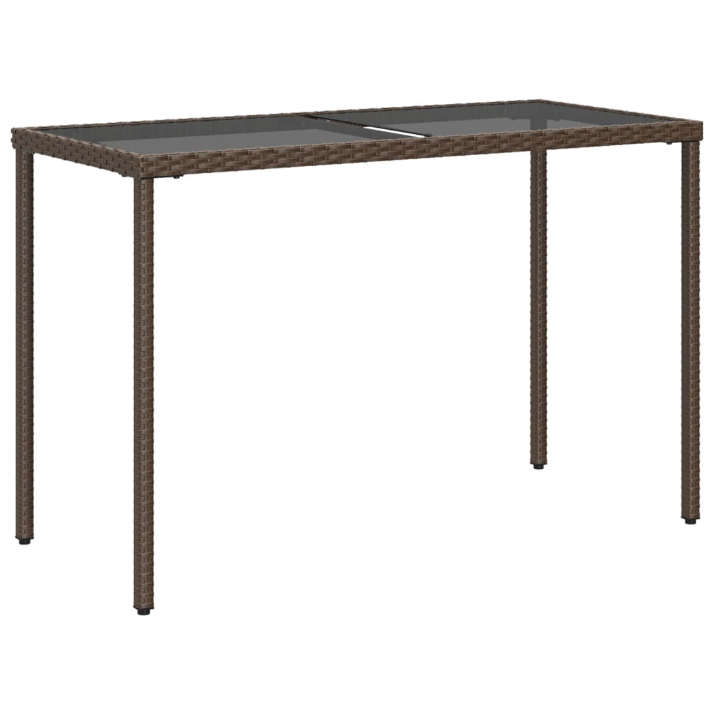 Garden Table with Glass Top Brown 115x54x74 cm Poly Rattan