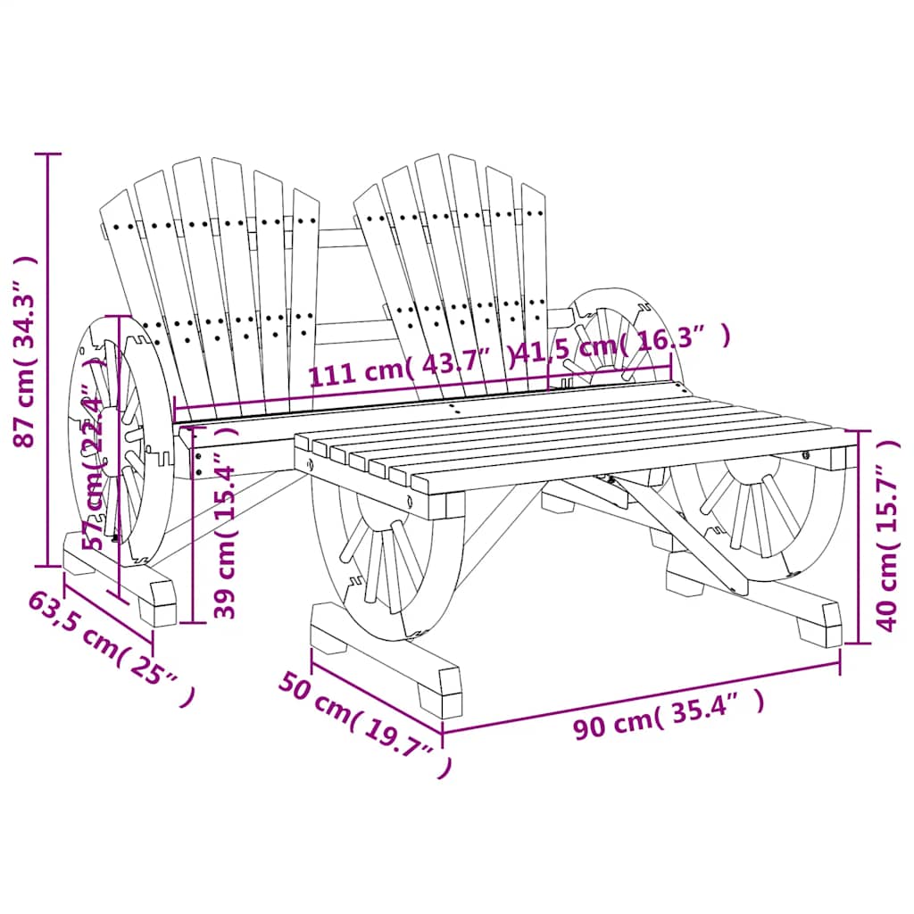 2 Piece Garden Lounge Set Solid Wood Fir