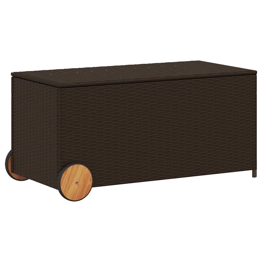 Garden Storage Box with Wheels Brown 190L Poly Rattan