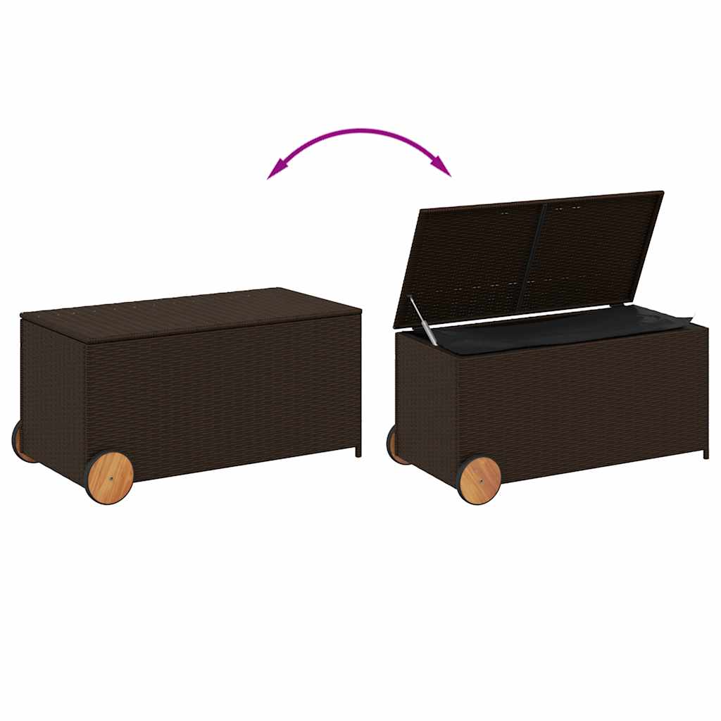 Garden Storage Box with Wheels Brown 190L Poly Rattan