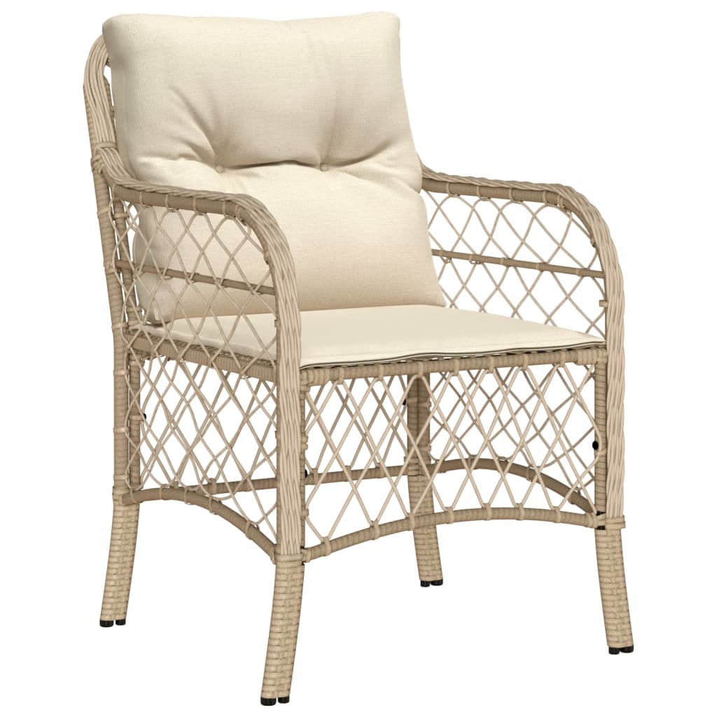 Garden Chairs with Cushions 2 pcs Beige Poly Rattan
