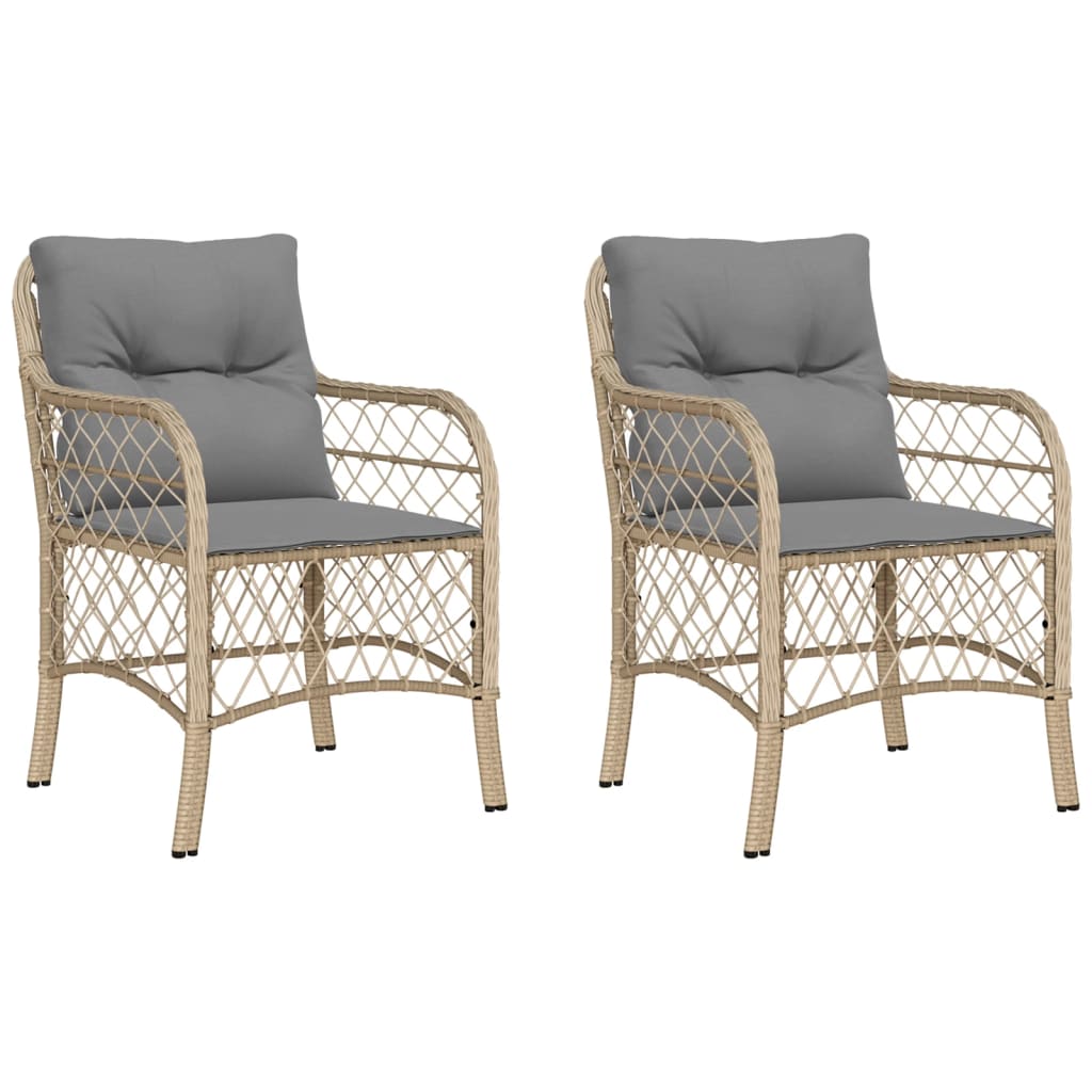 Garden Chairs with Cushions 2 pcs Mix Beige Poly Rattan
