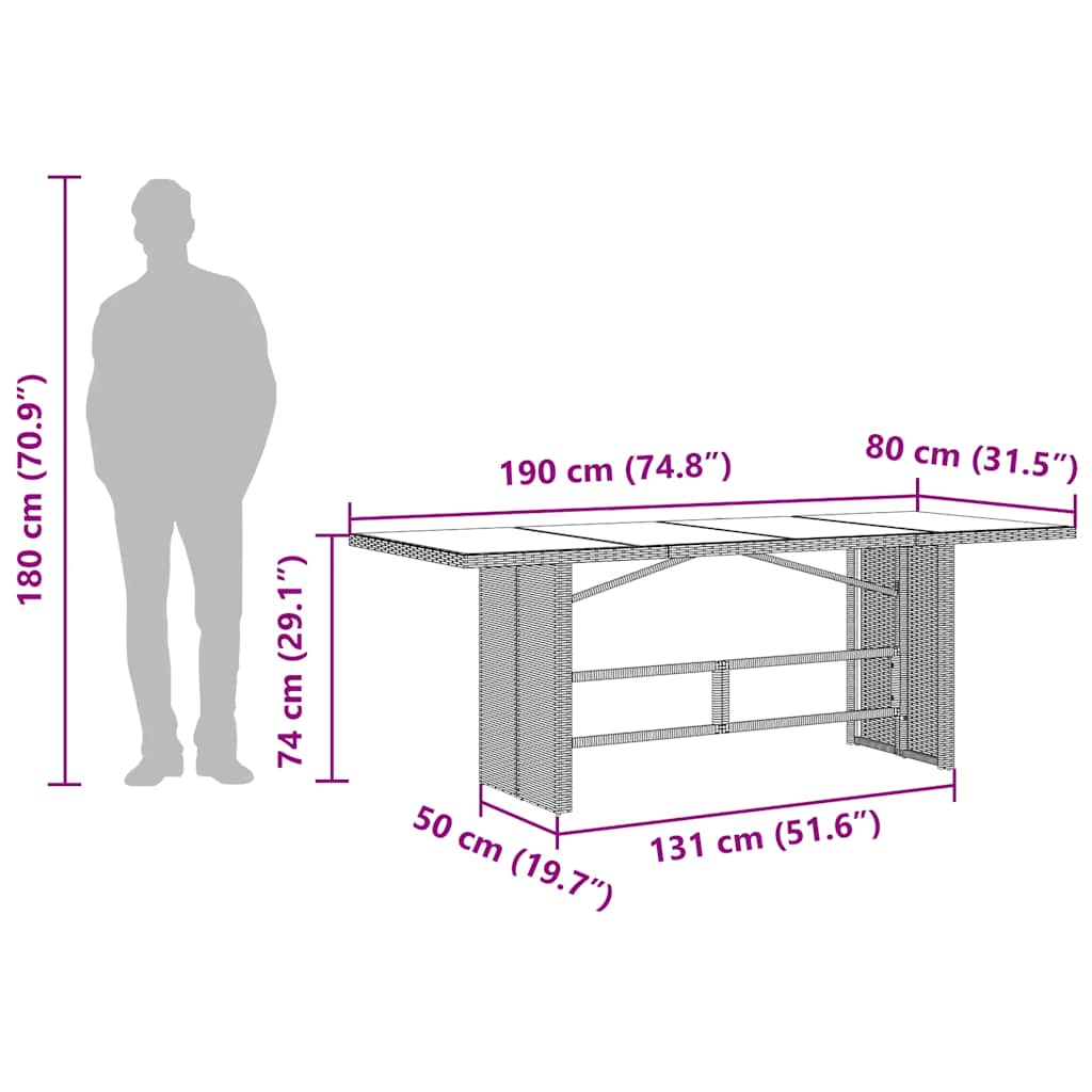 Garden Table with Glass Top Black 190x80x74 cm Poly Rattan