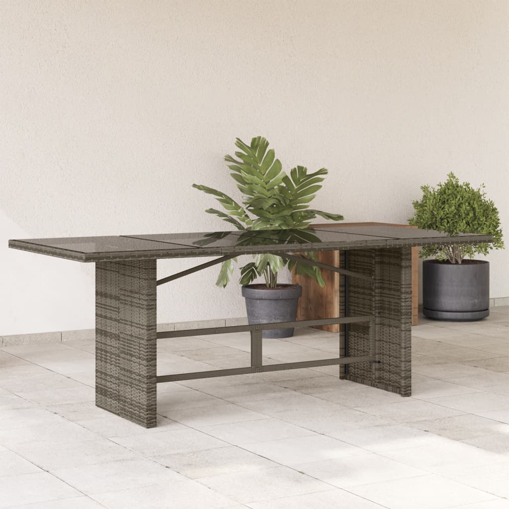 Garden Table with Glass Top Grey 190x80x74 cm Poly Rattan