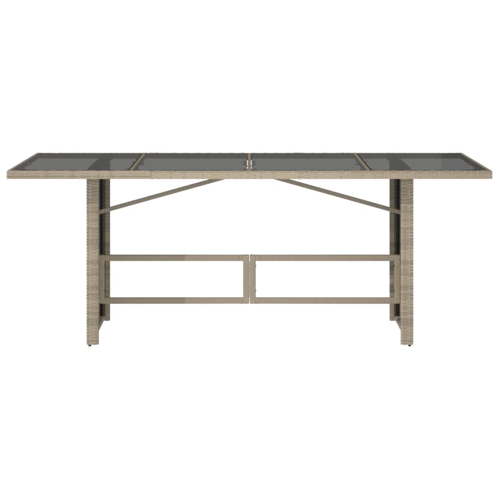 Garden Table with Glass Top Light Grey 190x80x74 cm Poly Rattan