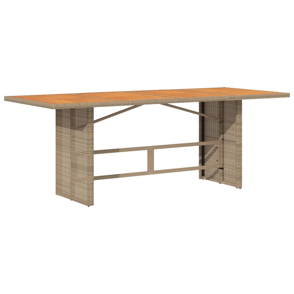 Garden Table with Acacia Wood Top Beige 190x80x74 cm Poly Rattan