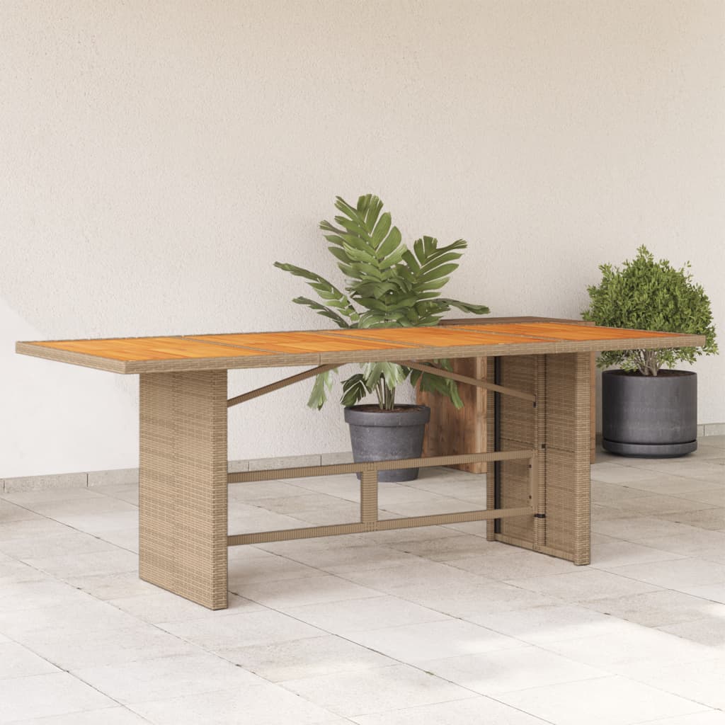 Garden Table with Acacia Wood Top Beige 190x80x74 cm Poly Rattan
