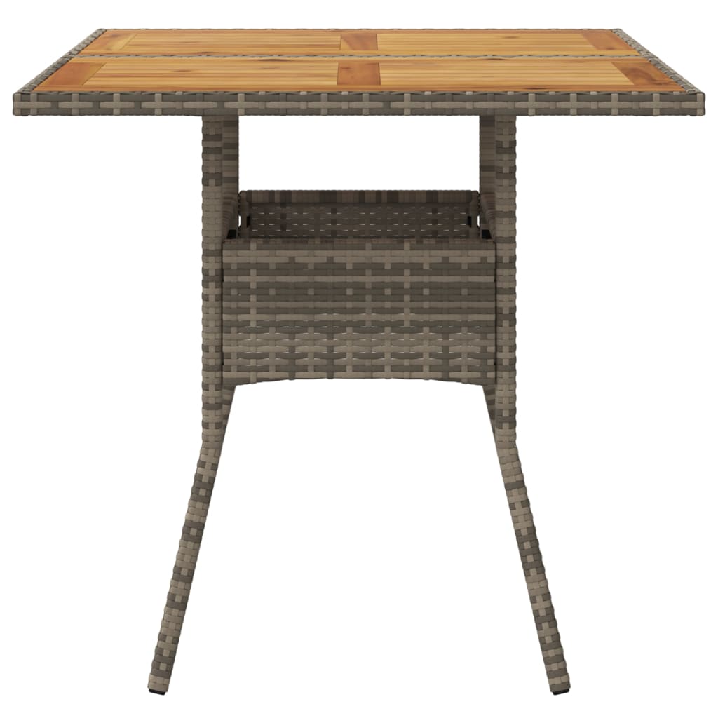 Garden Table with Acacia Wood Top Grey 80x80x75 cm Poly Rattan