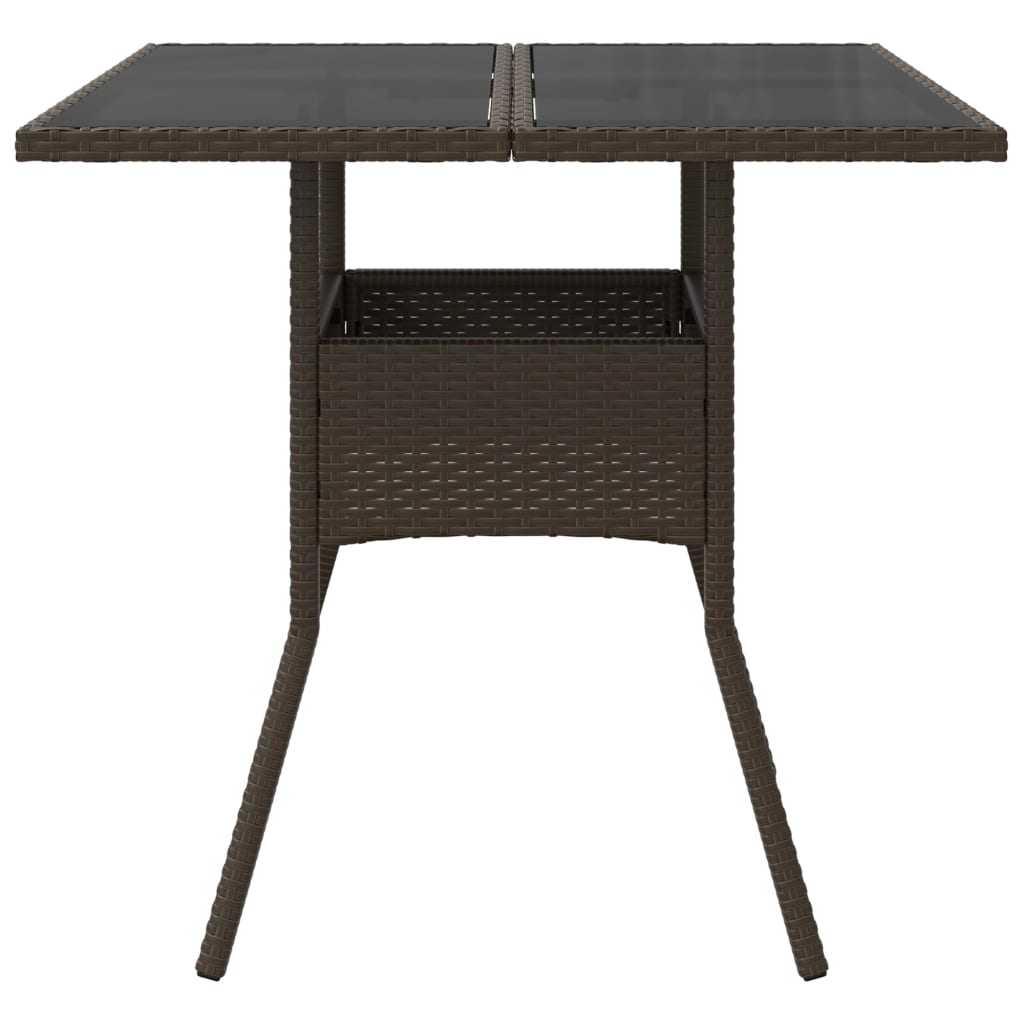 Garden Table with Glass Top Brown 80x80x75 cm Poly Rattan