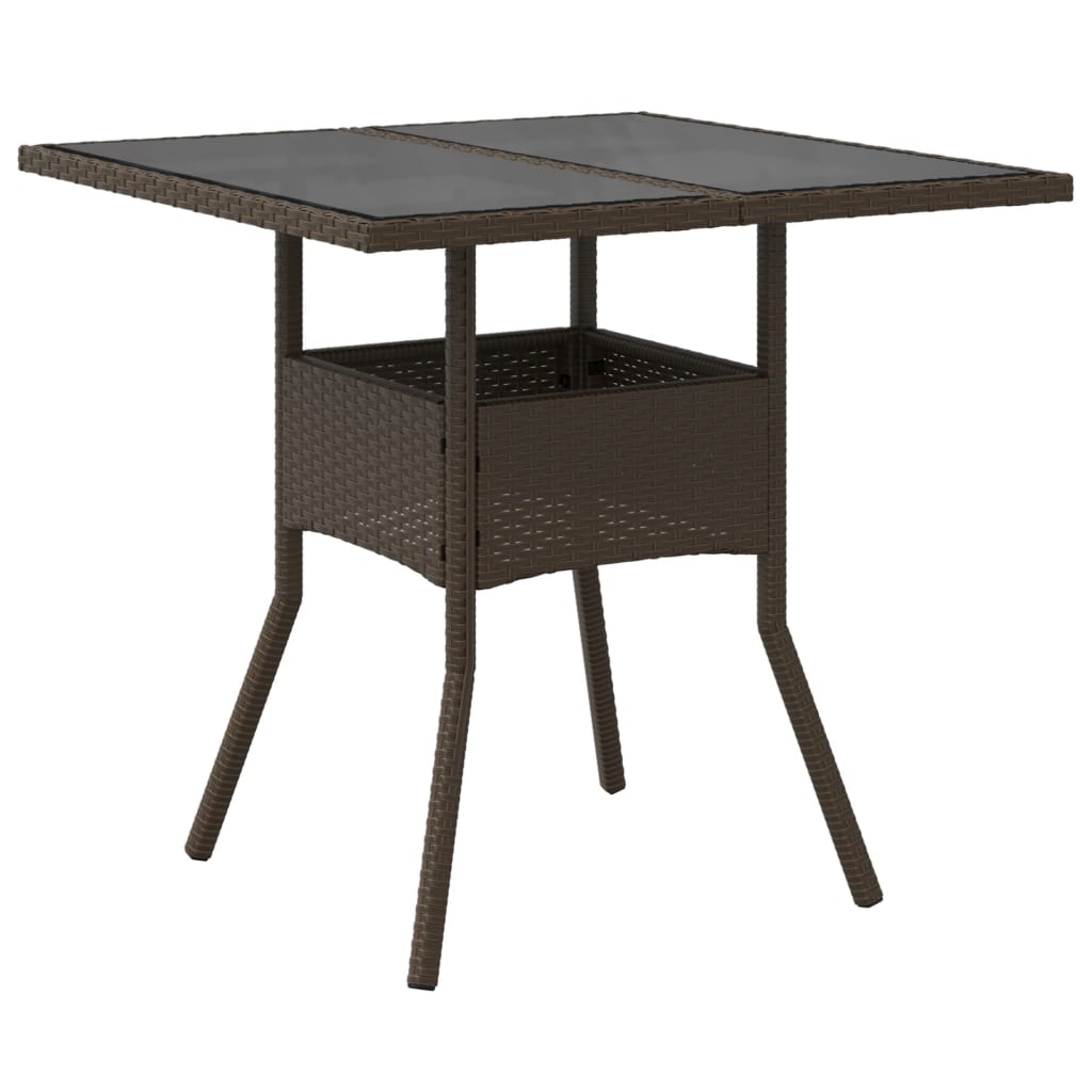 Garden Table with Glass Top Brown 80x80x75 cm Poly Rattan