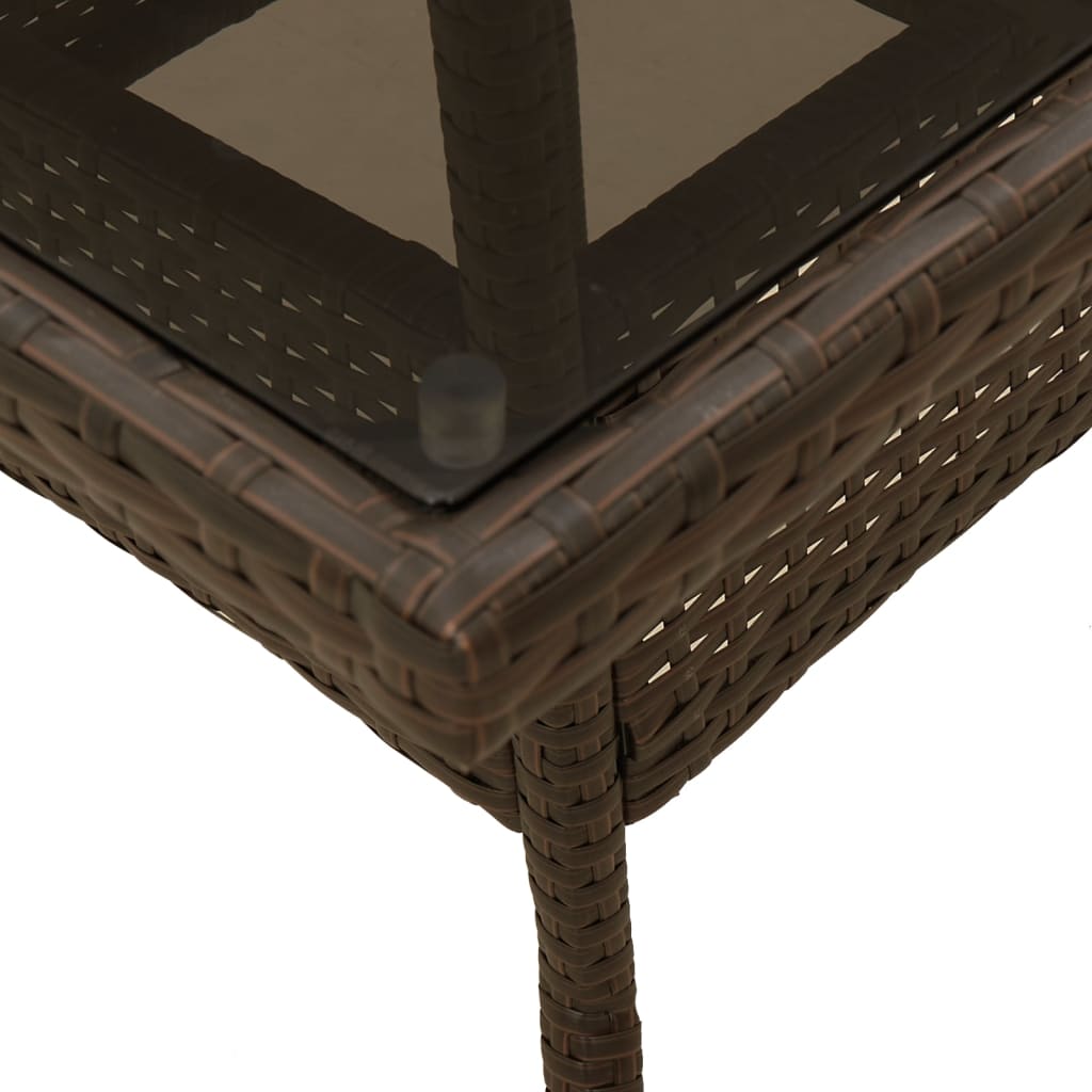 Garden Table with Glass Top Brown 80x80x75 cm Poly Rattan