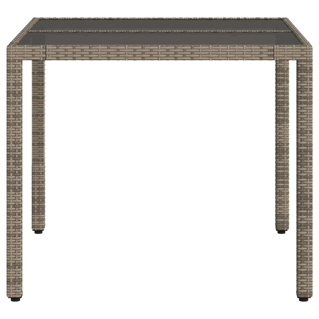 Garden Table with Glass Top Grey 90x90x75 cm Poly Rattan