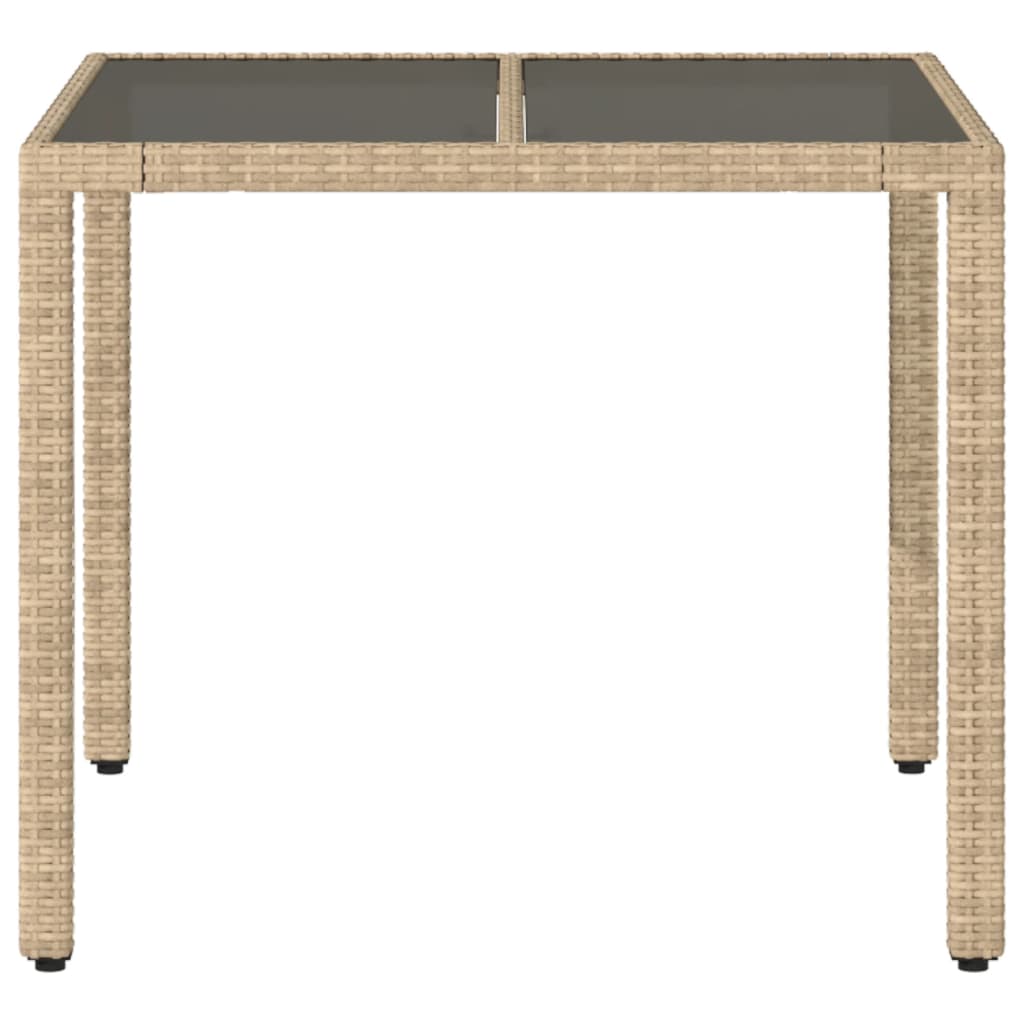 Garden Table with Glass Top Beige 90x90x75 cm Poly Rattan