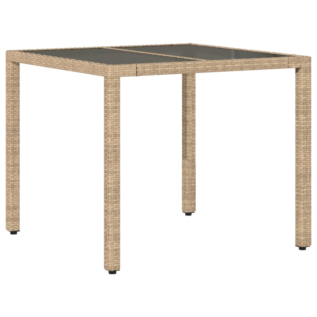 Garden Table with Glass Top Beige 90x90x75 cm Poly Rattan