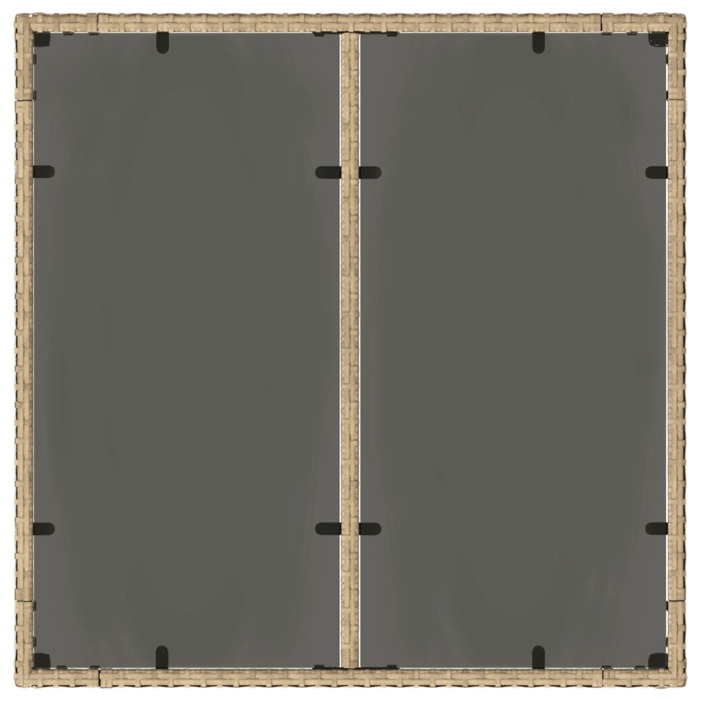 Garden Table with Glass Top Beige 90x90x75 cm Poly Rattan