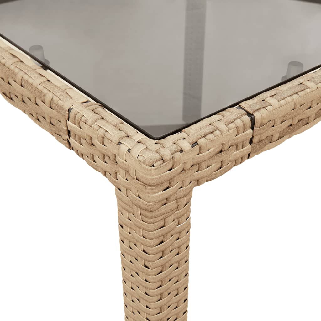 Garden Table with Glass Top Beige 90x90x75 cm Poly Rattan